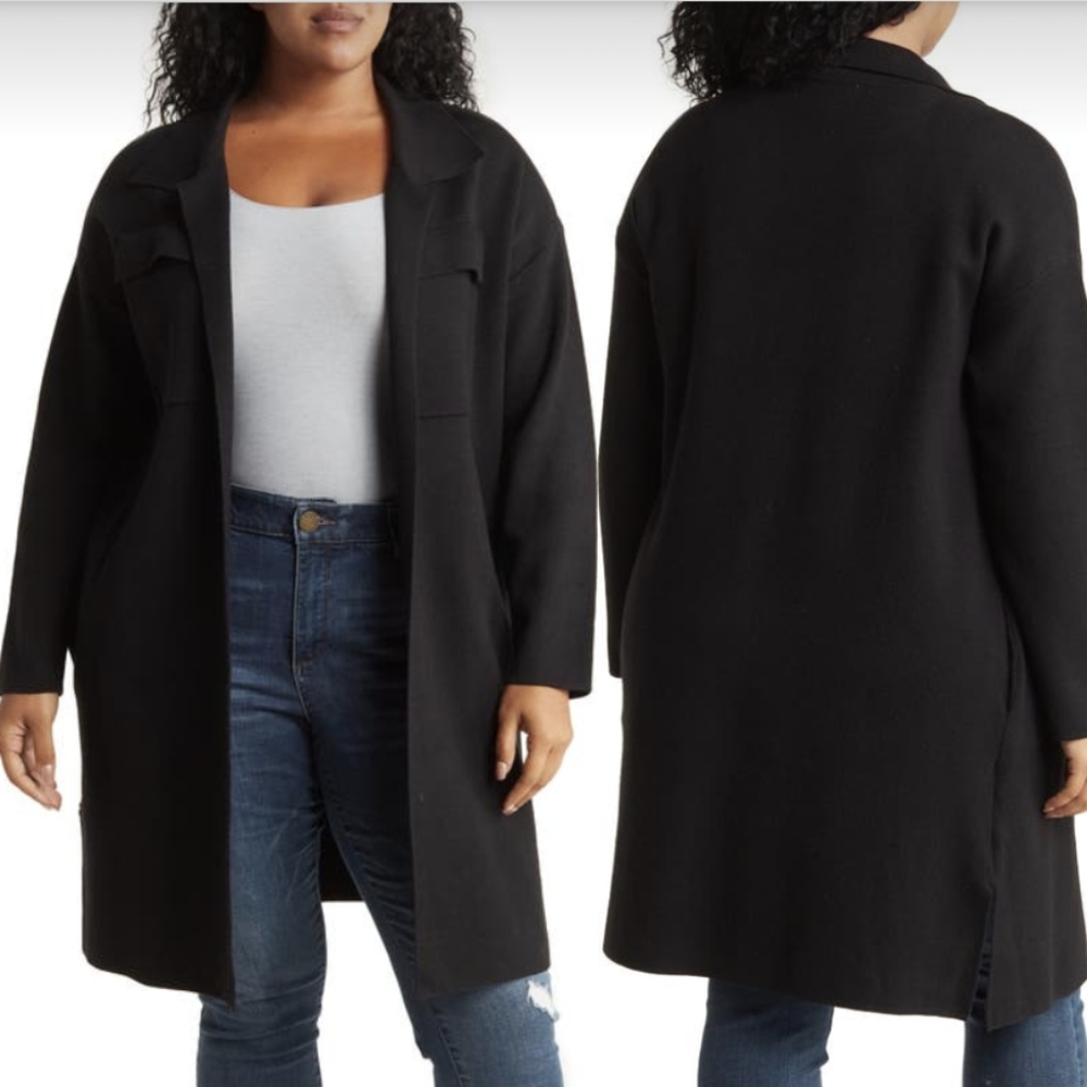 BY DESIGN Size 2X Lola Black Notch Collar  Tunic Cardigan MSRP $82.00